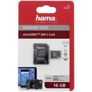 Hama 124138 microSDHC 16 GB Class 10 UHS-I 80 MB/s + Adapter/Mobile