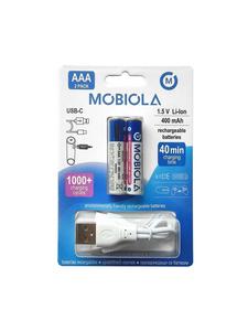 Mobiola  MBAAA400, USB-C nabíjecí Li-Ion baterie, AAA, 400mAh